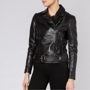 MUUBAA london/ black alchemilla Genuine lamb skin biker moto leather jacket US 0